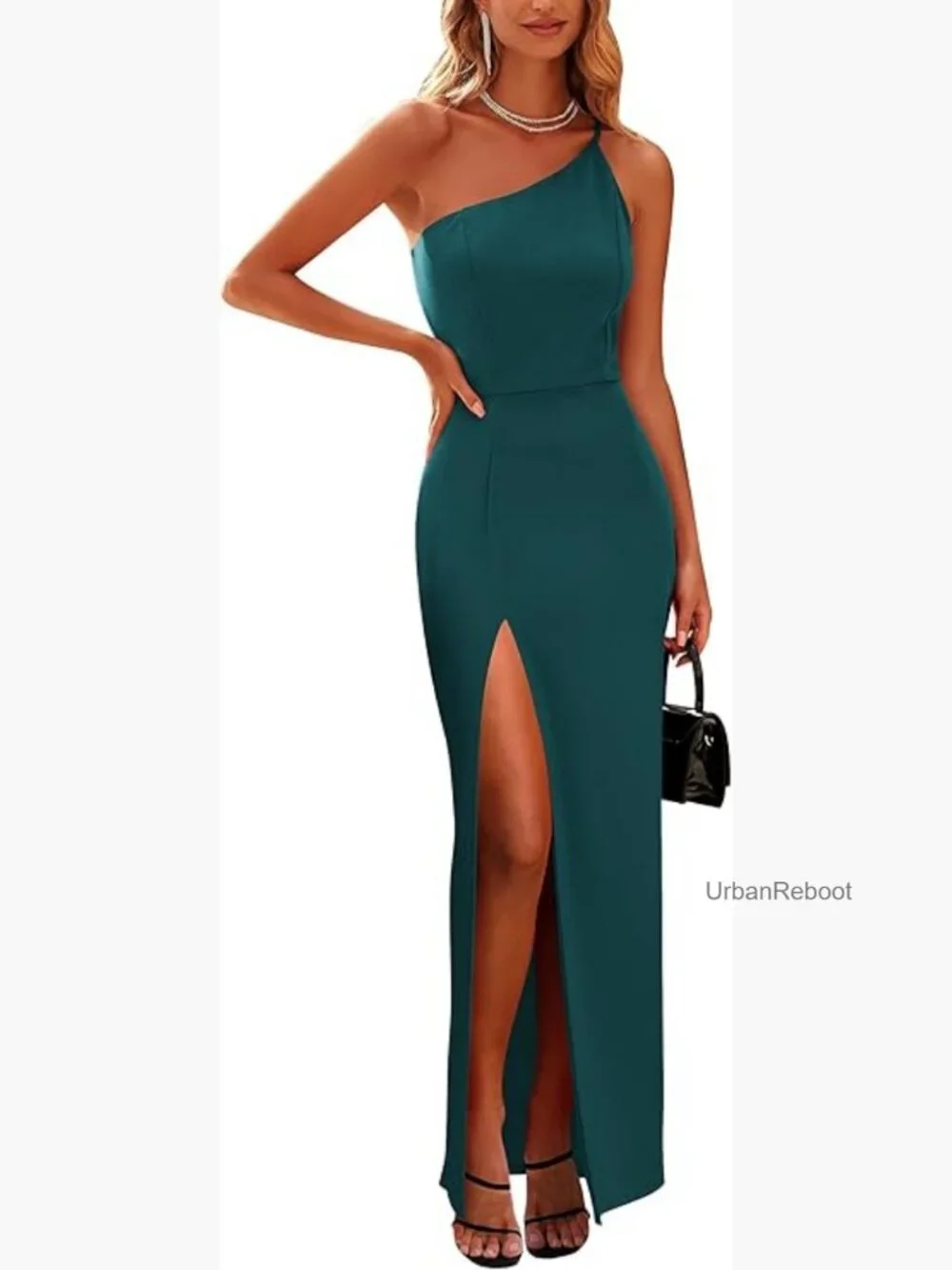 One Shoulder Maxi Bodycon Dress Sleeveless High Slit Spaghetti Strap